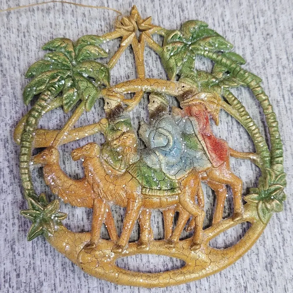 VTG Christmas Tree Ornament Set of 3 Wise Men Nativity King Star 70s Religious